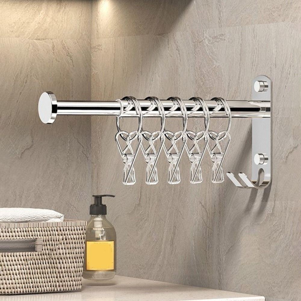 2Pcs Stainless Steel Clothes Drying Hanger Wall-mounted Scalable Storage Racks Bathroom