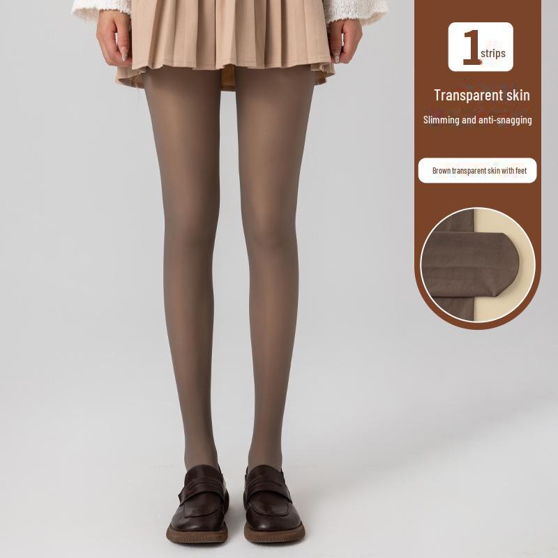 Gray Stewardess One-Piece: Sexy Faux-Transparent Plus Velvet Black Pantyhose with Skin-Like Effect for Autumn/Winter