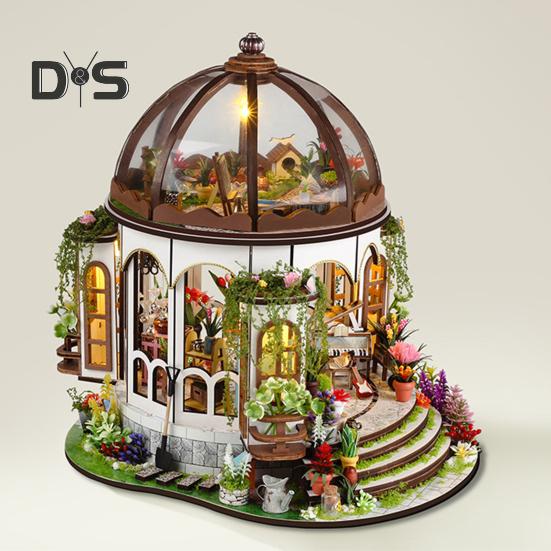 1 Set DIY Mini Greenhouse Kit with LED Light Furniture Kids Adults Handmade Wooden Tiny Garden House Building Model Dollhouse Decoration