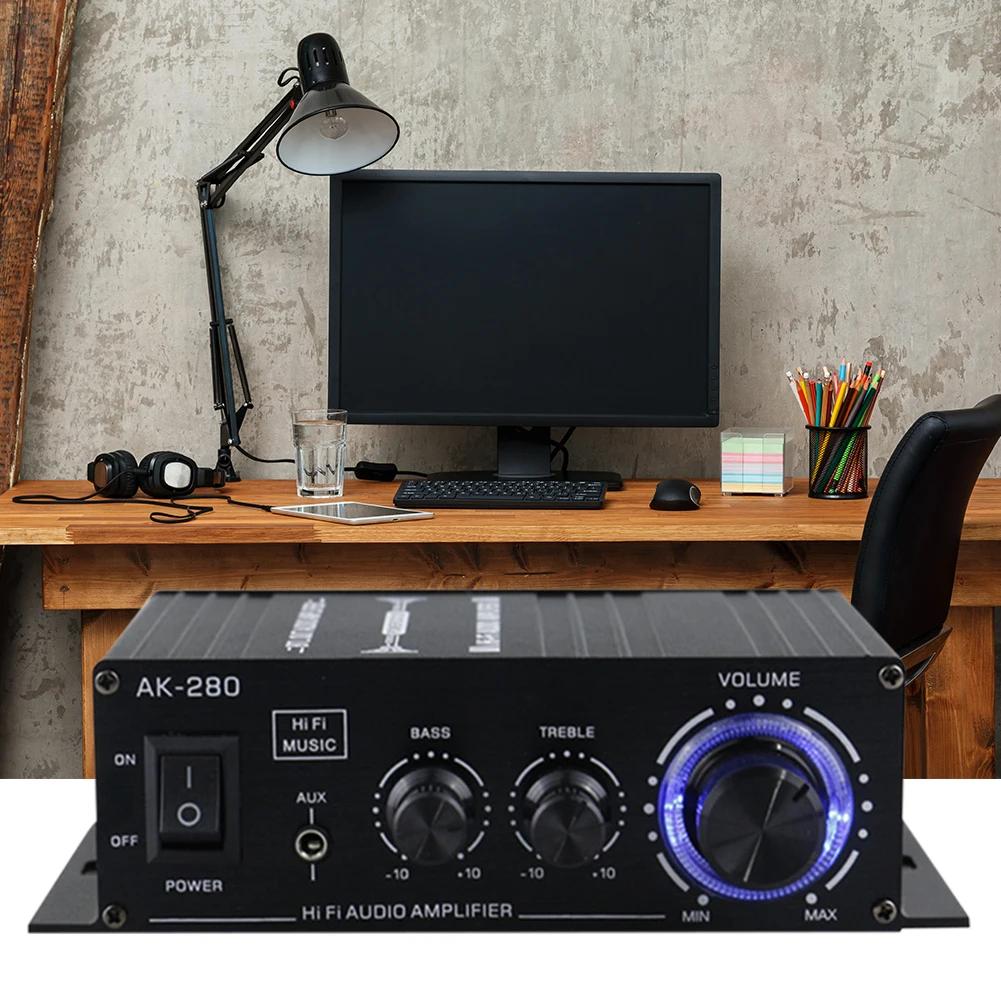 AK-280 Digital Amplifier 12V 40W+40W HIFI Digital Stereo Audio Amplifier 2 Channel Home Theater Support Treble Bass AUX Input