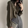 Simple Single Breasted Loose Casual Solid Long Sleeved Shirt and Blouse Office Lady Short Top Simple Elegant White Clothes