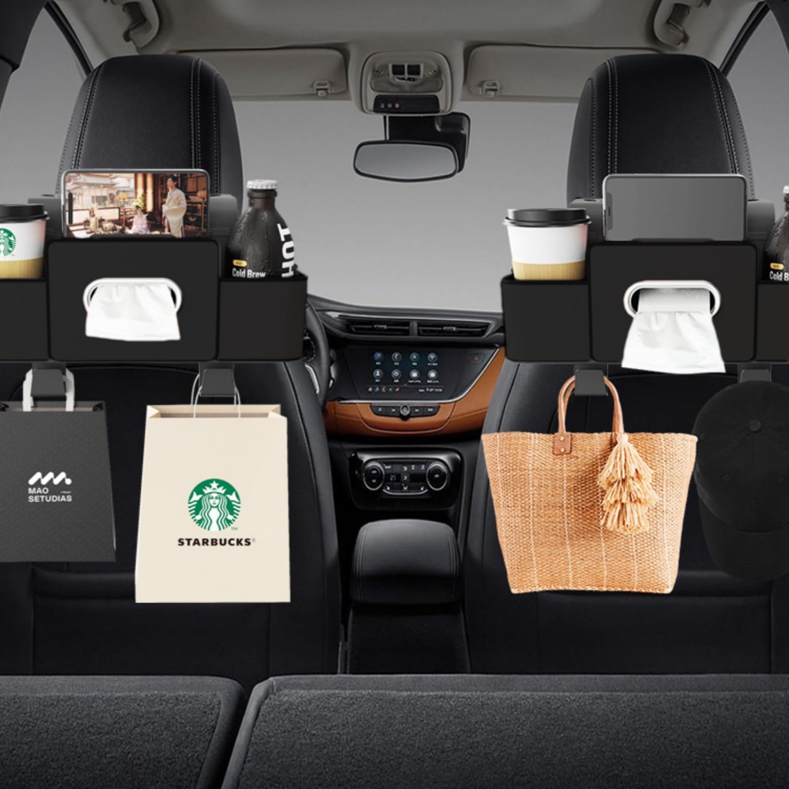 

EXCEREY Car Seat Back Storage Multifunctional Car Storage Car Tissue Car Cup Car Phone Easy Leather Box, Bag, Box, Holder, Holder, Waterproof, чёрный