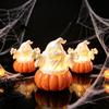 Glowing Skull Figurine Halloween Pumpkin Light, LED Lighted Ghost Lantern, Spooky Lights Tabletop Decorative Lamp for Home Indoor Holiday Party Decor