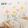 Soft Pastel Butterfly Wall Stickers 2Pcs Watercolor Flowers Sticker, PVC Waterproof Floral Decal with Butterflies, Removable Boho Style Flower