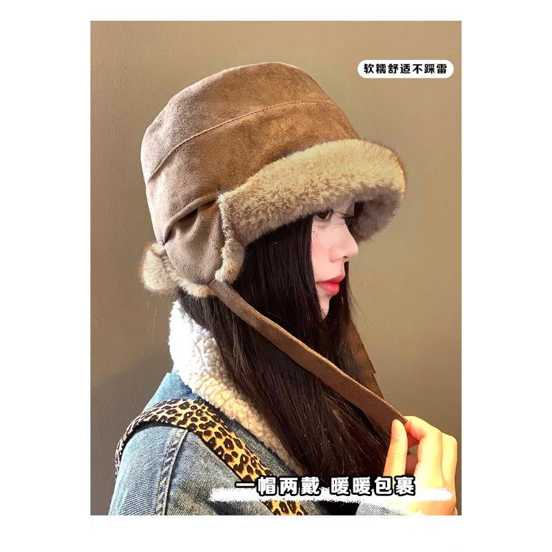 Women S Suede Earflap Hat Outdoor Casual Warm Plush Hat