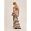 Sommer Damen V-Ausschnitt Ärmellos Gestreift Strick Rückenfrei Temperamentvoll Sexy Lange Kleider