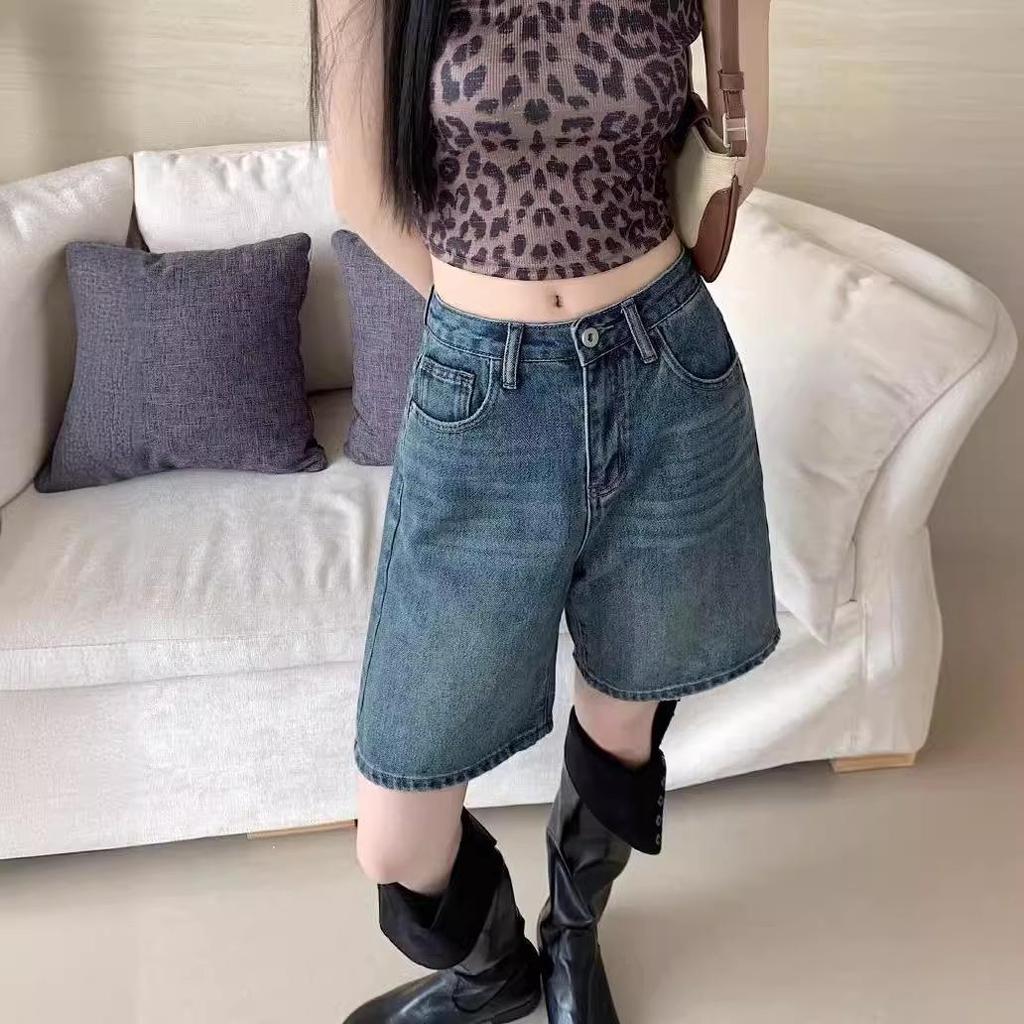 High-Waisted Retro Women's Denim Shorts: Trendy, Versatile, Slimming Five-Point Petite Fit for Summer