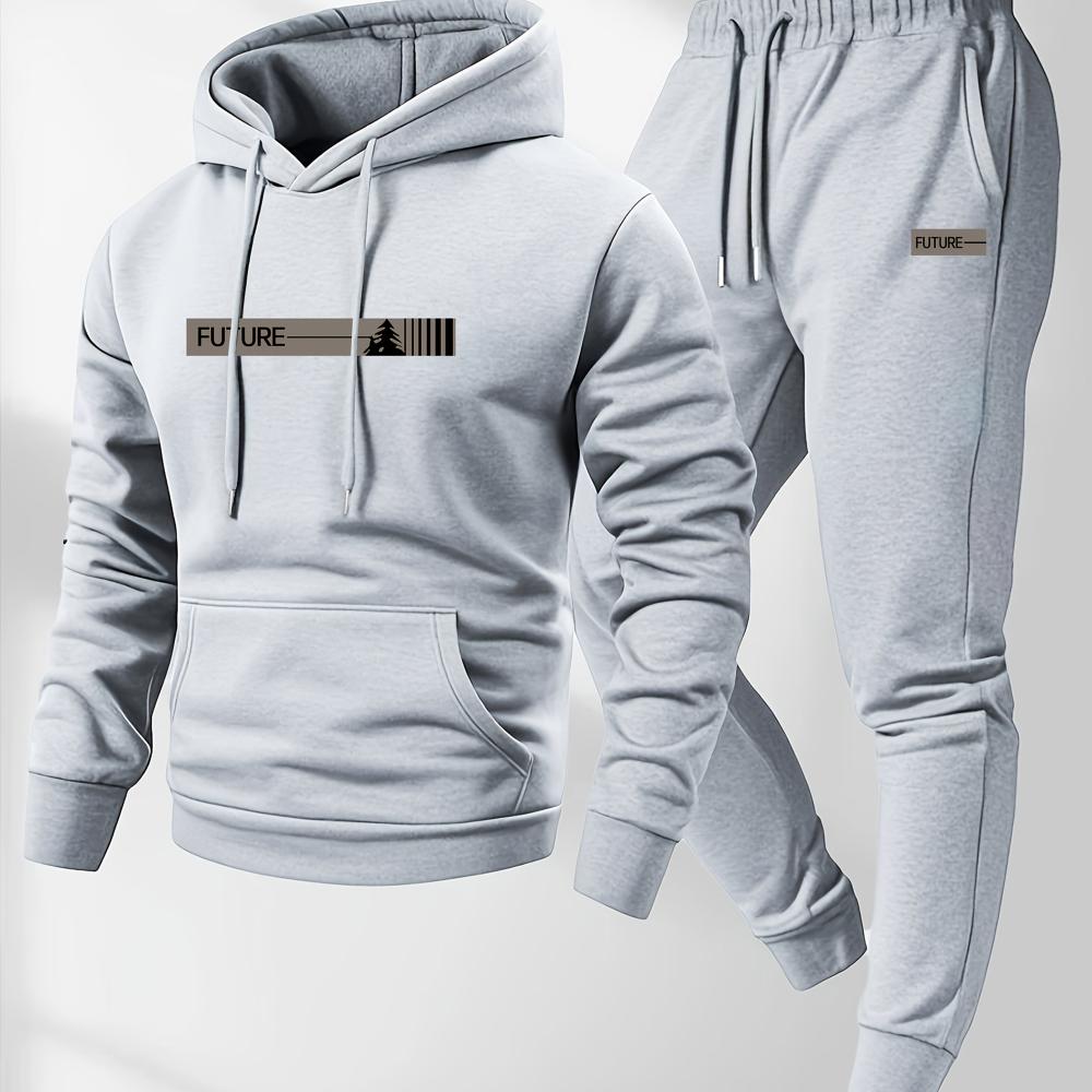 Men's autumn and winter casual long sleeved hooded sweatshirt+sports pants 2-piece set