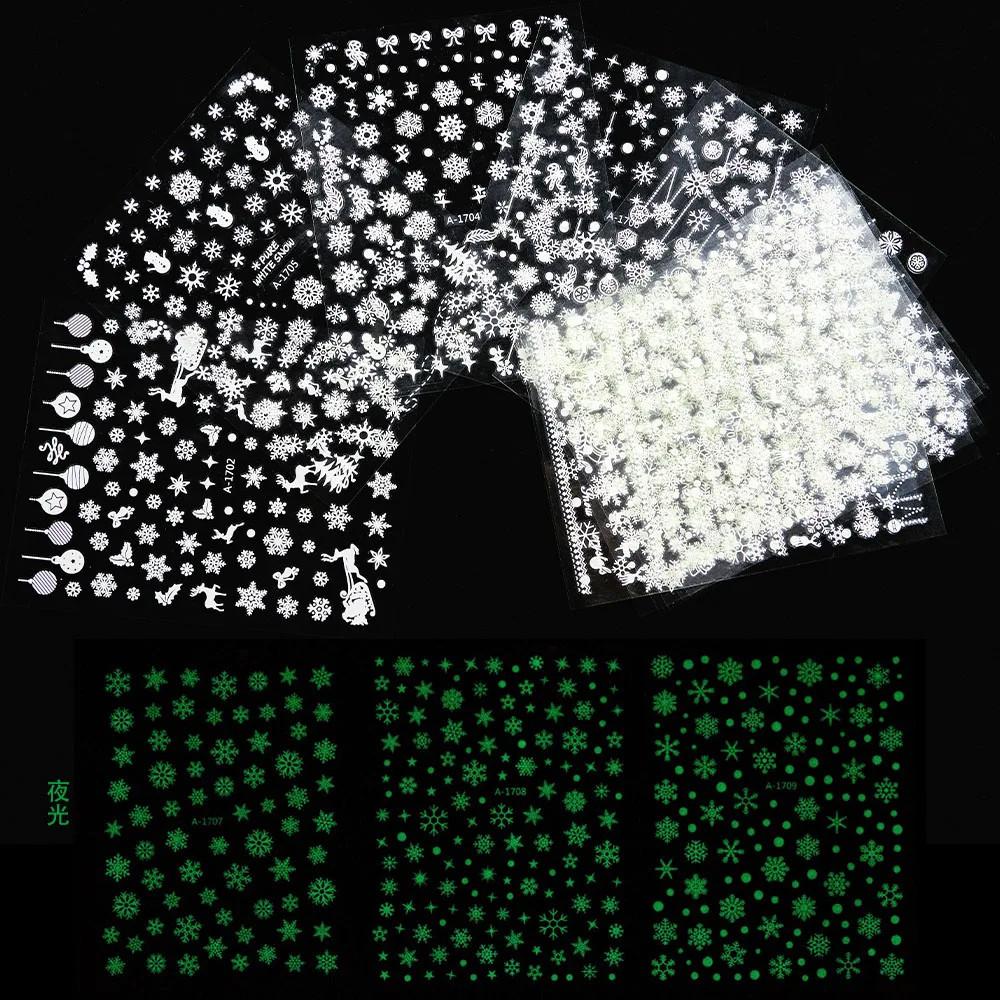 12 buc Laser Sliver Fulgi de nea autocolant Nail Art 3D Bronzing Craciun Decalcomanii unghii Holografic Argintiu/Auriu/Alb Glisoare pentru fulgi de nea