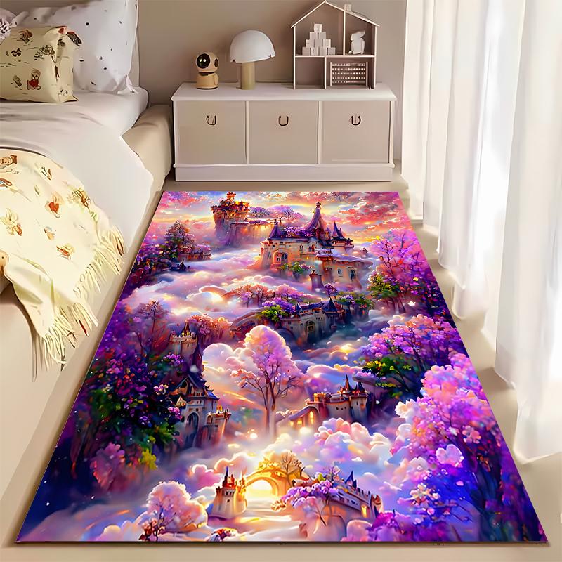 Whimsical Fantasy Castle In Clouds Rug Non-slip Rug Suitable for Living Room and Bedroom Sofas.