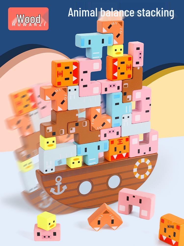 Tierische Balance-Stapelblöcke für Kinder: Pädagogisches Holzspielzeug zur praktischen Entwicklung von Fähigkeiten