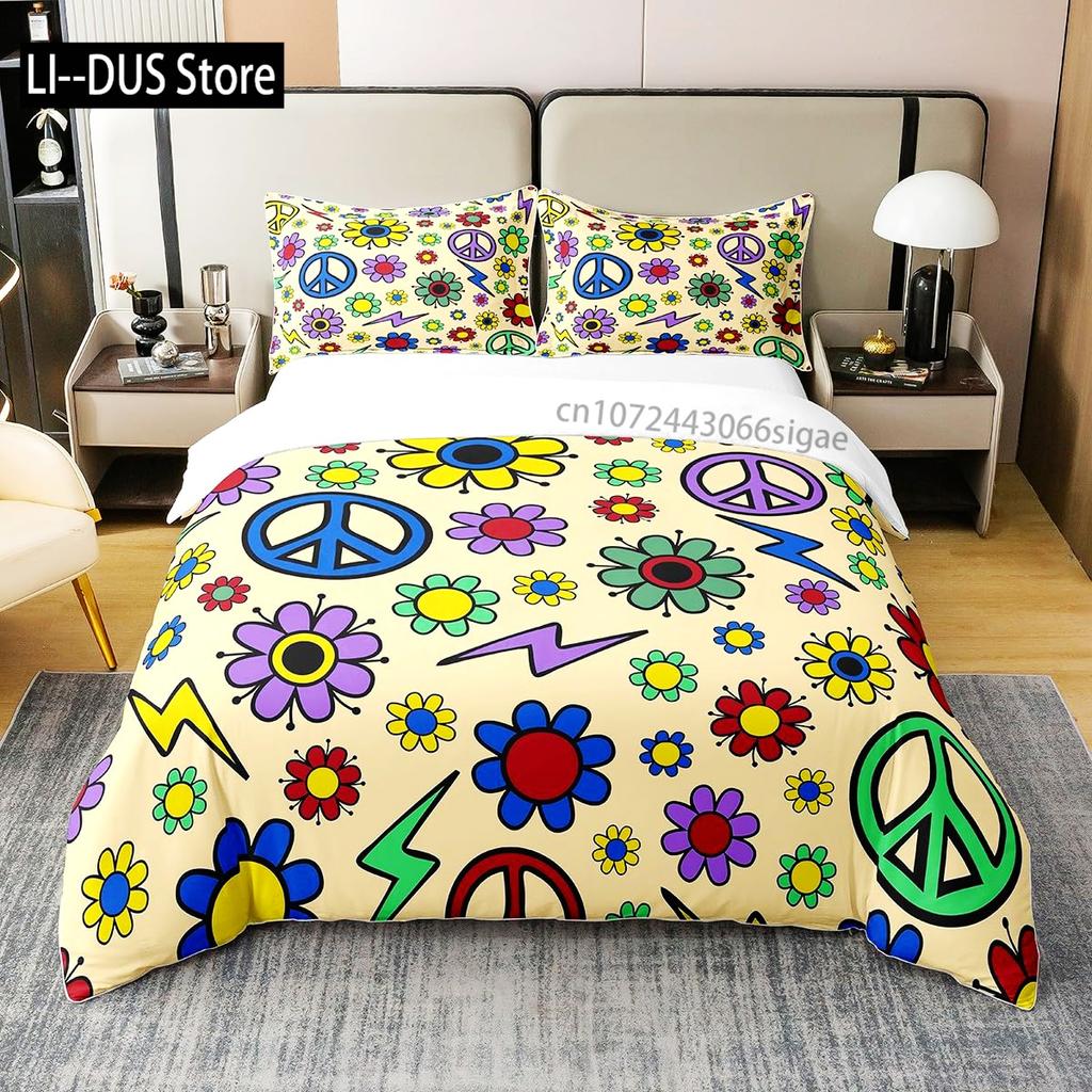 Floral Bedding Set Full Size Colorful Flowers Comforter Cover for Girls Child Duvet Cover Bedroom Decor with 2 Pillow Cases