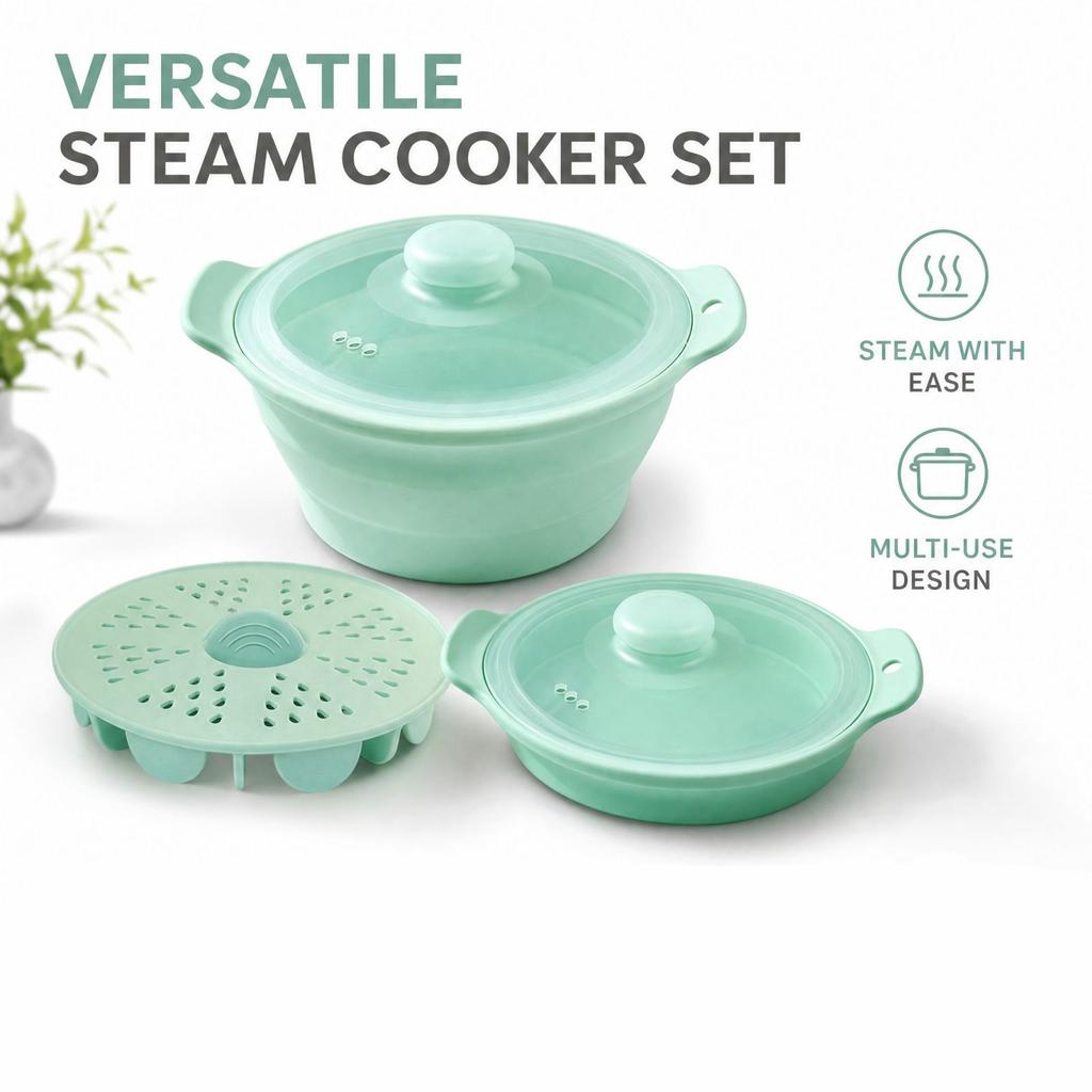 Silicone Steamer Pot with Steamer Rack, - Pot for Kitchen Cooking and Steaming
