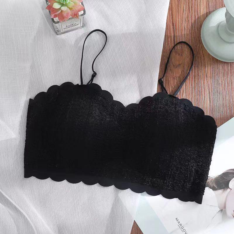 

French Lace Seamless Backless Bandeau Top with Padded Bra and Adjustable Straps One Size (80-120) чорний