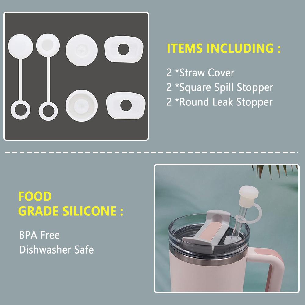 6pcs Silicone Spill Stopper For 30oz/40oz Tumblers Universal Anti-Splash Straw Cover For Tumblers Straw