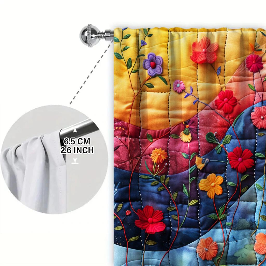 2pcs Playful Blanket with Flowers Printed Curtain for Home Decor - Rod Pocket Window Treatment for Bedroom, Office, Kitchen