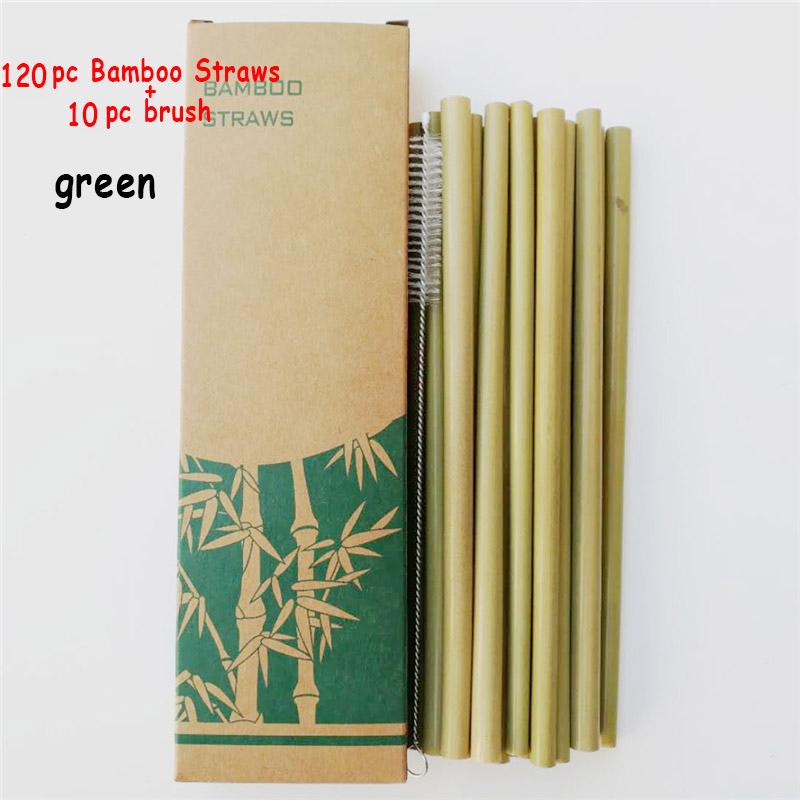 120pc Amboo Drinking Straws Reusable Eco-Friendly Party Kitchen + Clean Brush for Drop Shipping Wholesale