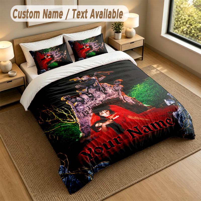 3Pcs Bedding Set Custom Name Text, 1 Sheet 2 Pillowcases Home Bed DecorBeetlejuice Lydia Deetz