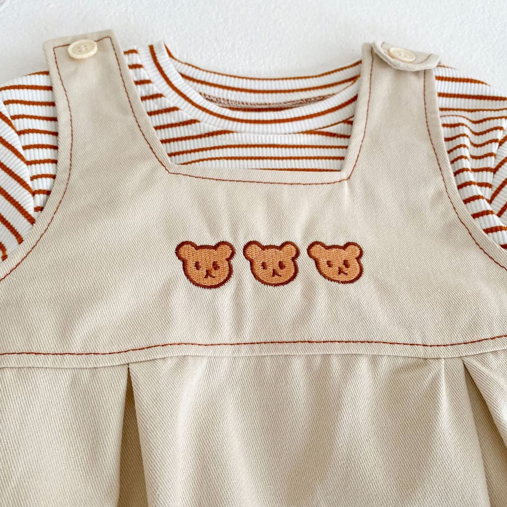 Baby clothes overalls denim clothes bodysuit boys girls coveralls long sleeve set baby Shichigosan birthday gift beige 100cm spring/autumn T-shirt