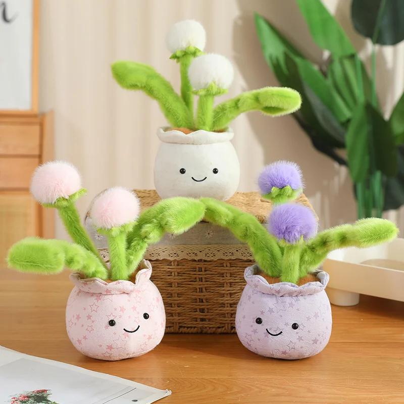 Cute Smiley Potted Flower Plush Toy Soft Fluffy Stuffed Dandelion Plant Doll Kawaii Desk Decor Home Office Bedroom Holiday Gift