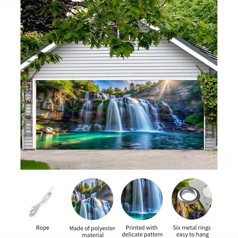 2D Turquoise Lake Waterfall Garage Banner Outdoor Holiday Decoration