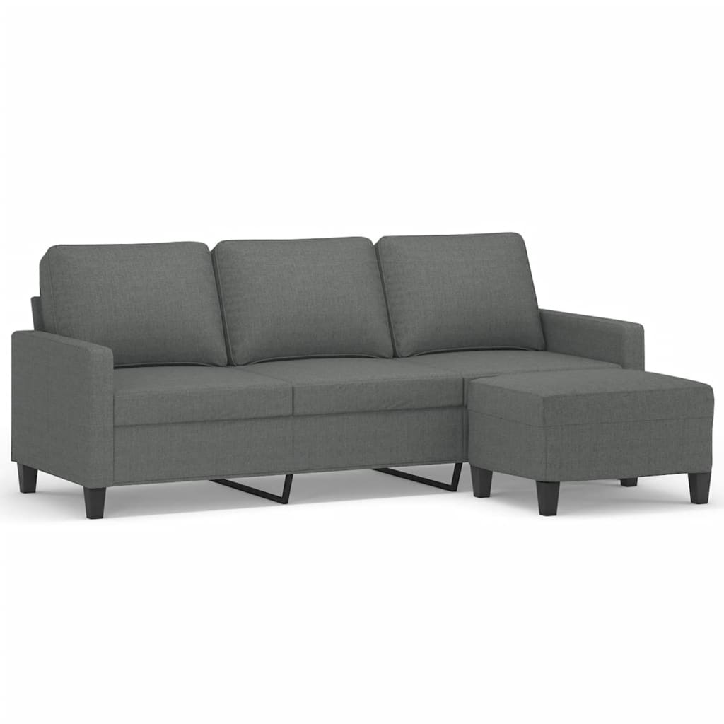 Vidaxl 3-Seater Sofa with Footstool, Dark Grey, 180 Cm, Fabric