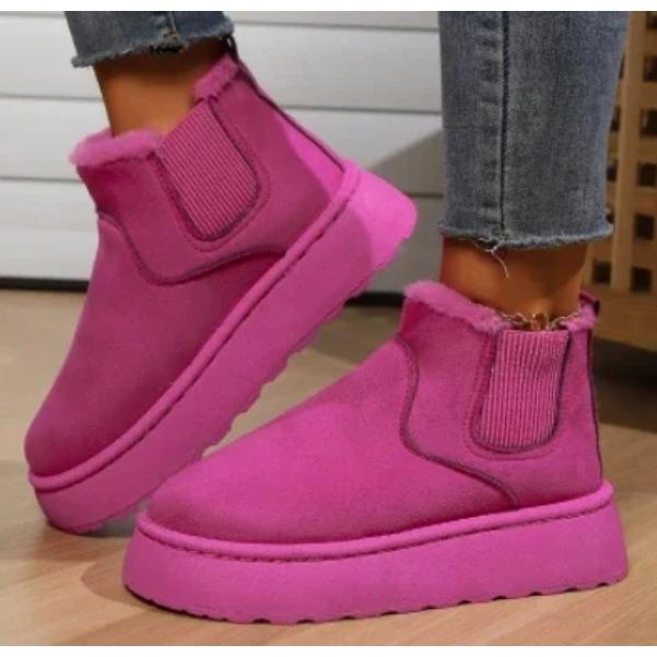 Vinter Kvinnor Korta plysch Varma snöstövlar Fritidsskor Nya mockapäls Chelsea fotkängor Platta Plattform Damskor Botas