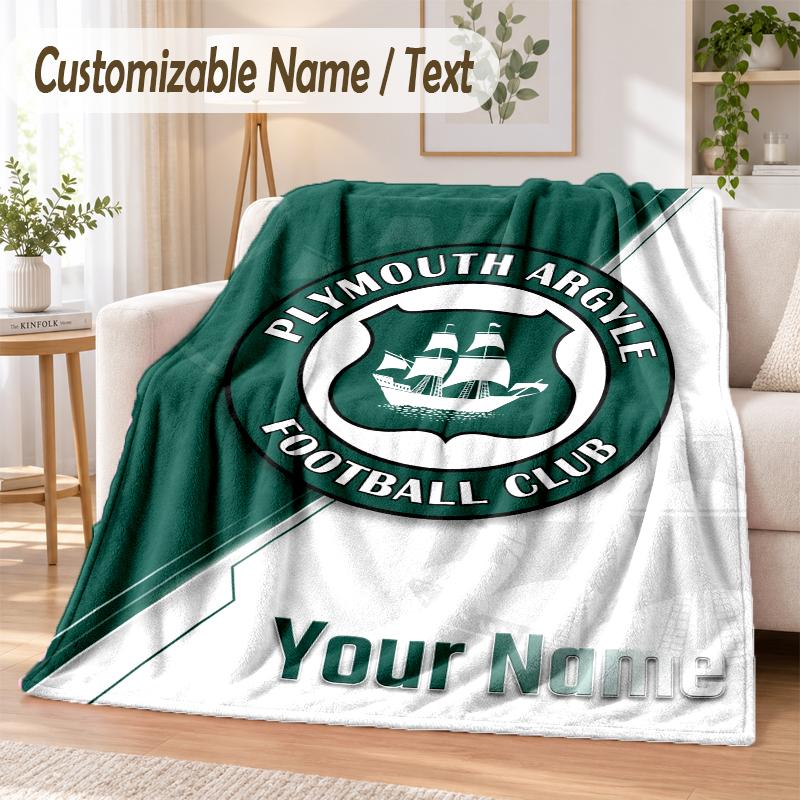 Custom Text Flannel Blanket Plymouth Argyle FC Print Warm Cozy Blanket Home Sofa Bedding