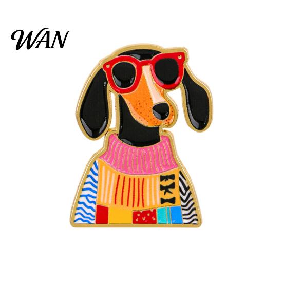 Craftsmanship Brooch Design Decorative Enamel Cartoon Dachshund Zinc Alloy Lapel Pin Sweater Dress Suit Badge Versatile Accessory A