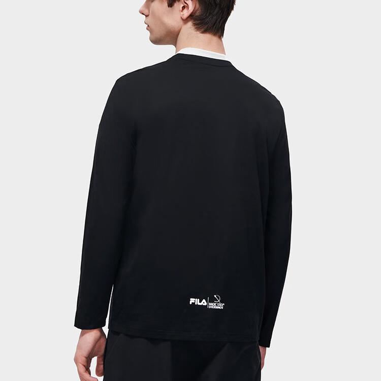 Fila Logo Letter Print Crew Neck Pullover Casual Knit American Vintage Long Sleeve T-Shirt Men Tops Black F11M319218F-BK