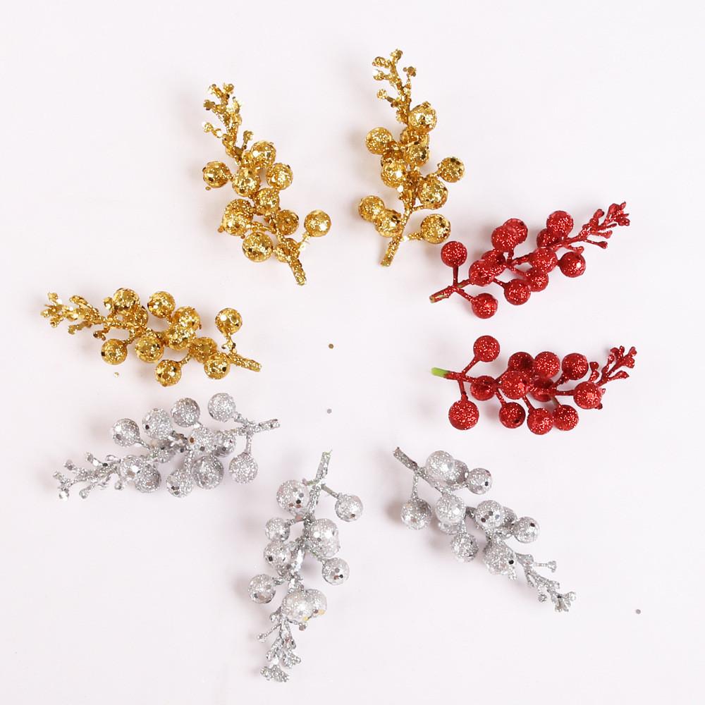 Christmas Decor Festive 12 Piece Gold Red Silver Glitter Foam Fruit Garland For Cheer Holiday
