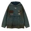Unisex Oversized Hooded Sweatshirt With Distressed Embroidery Washed Denim Style Streetwear Casual Winter Top