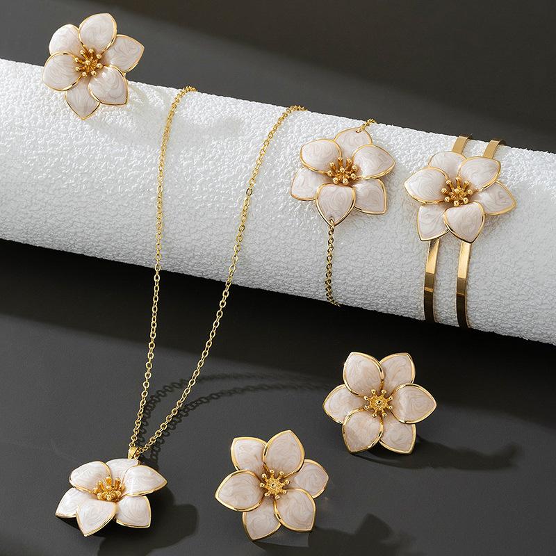 Set de bijuterii de modă pentru femei, colier, brățară, cercei, inel, doamne