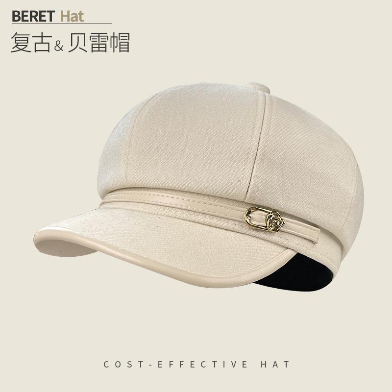 Retro Versatile Woolen Beret Showing Face Ducktongue Octagonal Hat Children'S Warm Windproof Newsboy Hat