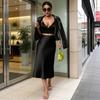 Women Midi Skirt High Waist Smooth Satin Fishtail Hem Slimming Skirt Travel Party Work Leisure Daily Wear