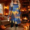 Women's Casual Printed Long Sleeve Round Neck Dress for Everyday Fashion