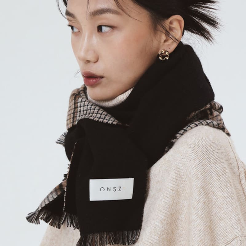ONSZ Wool Cashmere Check Solid Double-Sided Muffler