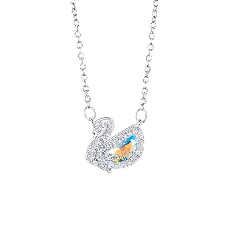 Collier pendentif Cygne en Cristal Coloré Zircon Incrusté Argent Brillant Designer pour Femmes Filles Chaîne de Clavicule Bijou Cadeau