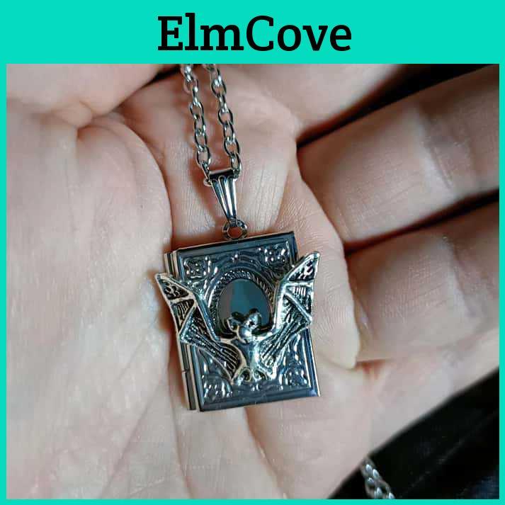 Gothic Punk Bat Book Chain Necklace For Women And Men With Alloy Material