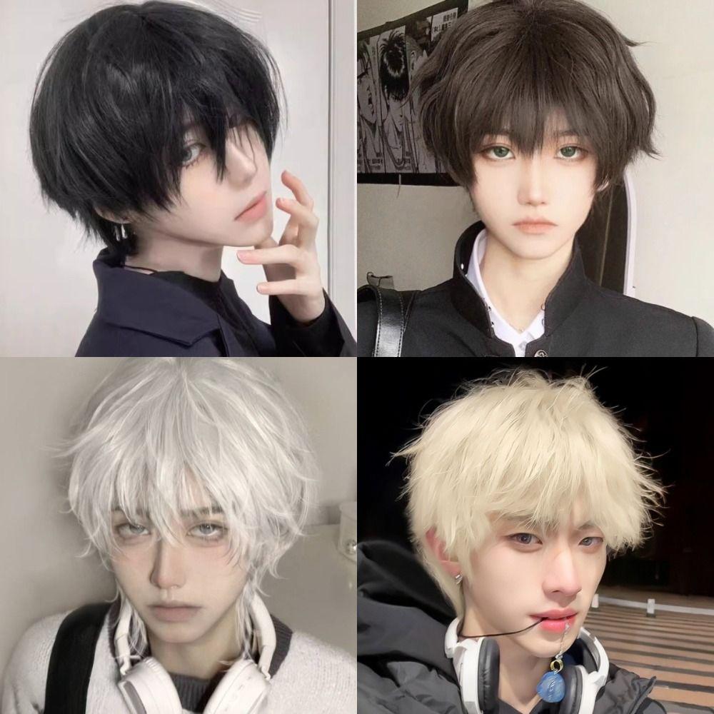 Heat Resistant Anime Men Wigs Synthetic Hair Male Cosplay Wig Full Head Short Straight Wig Party