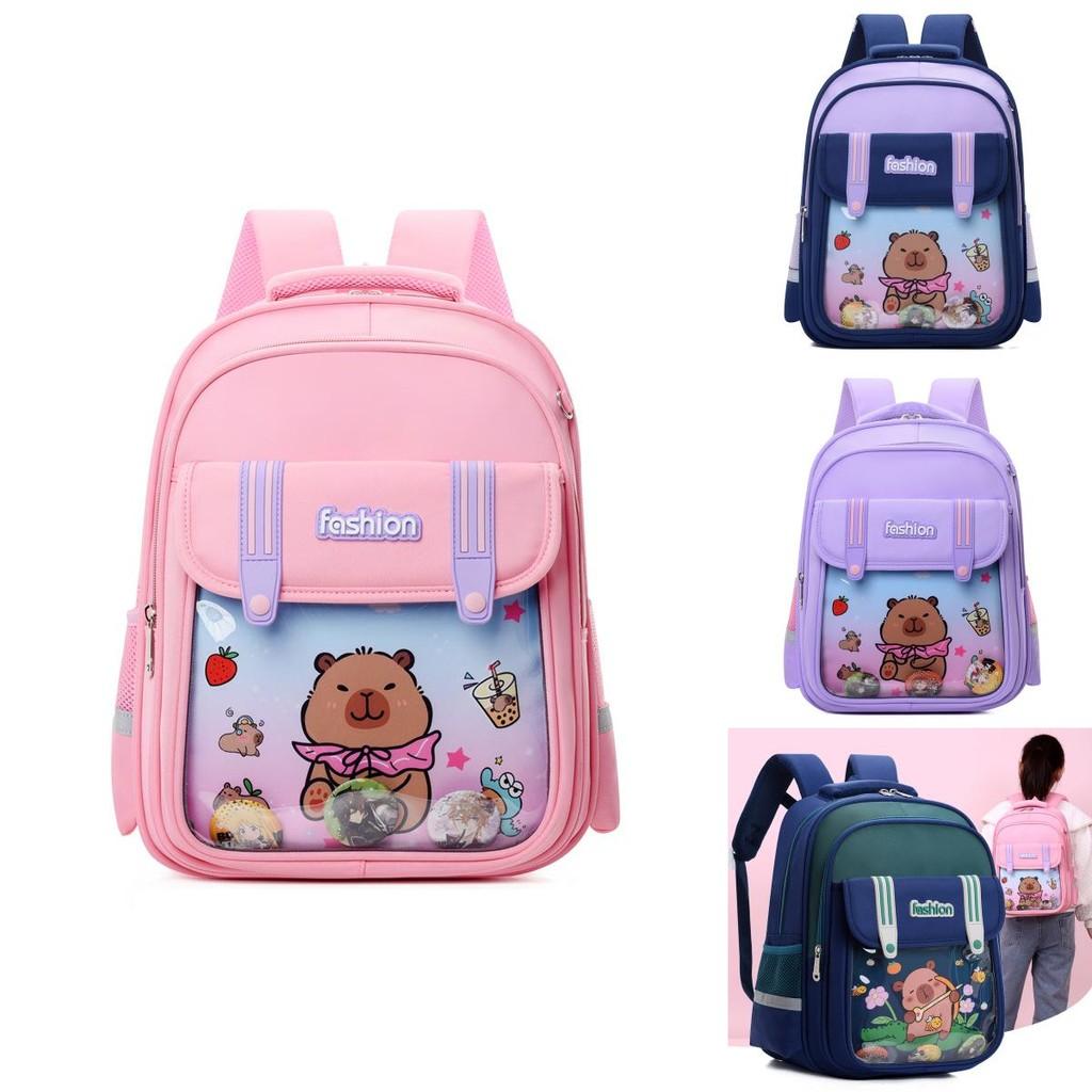 Lovely And Practical Capybara Design Nylon Kids Backpack For School With Adjustable Shoulder Straps