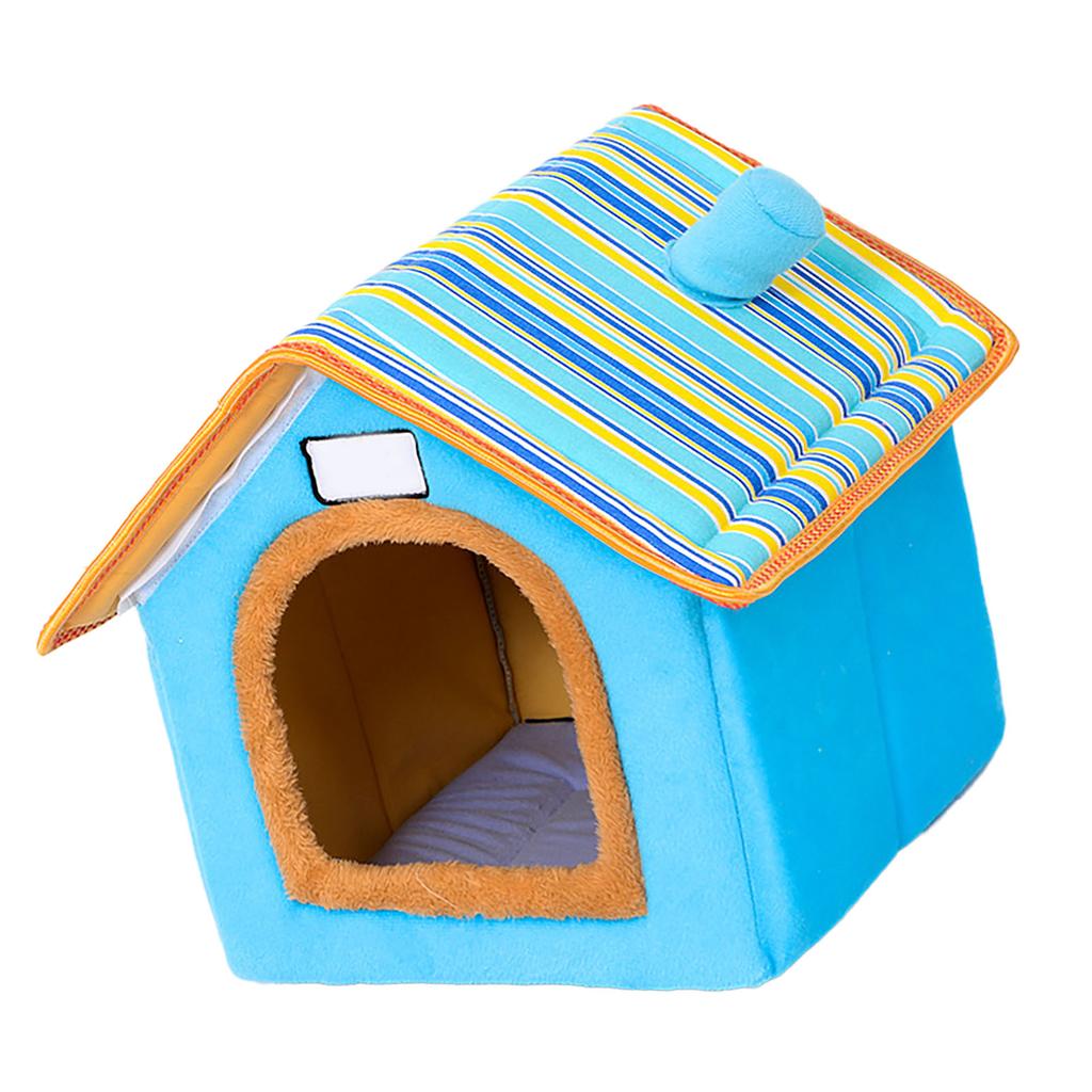 Winter Pet Bed House with Removable Pad Washable Cute Comfortable Warm Pet Bed House for Dogs and Cats Blue