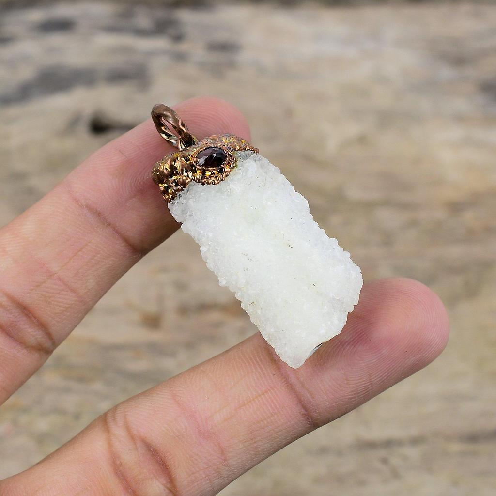 Rainbow Moonstone Druzy Pendant Electroformed Copper Pendant Handmade Pink Tourmaline Rough Pendant Electroformed Jewelry Gemstone Pendants