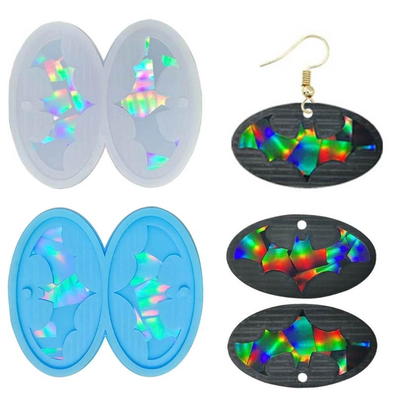 Holographic Bat Earrings Silicone Mold Ear Drops Crystal Epoxy Resin Mould DIY Ear Rings Jewelry Making Tools for Party