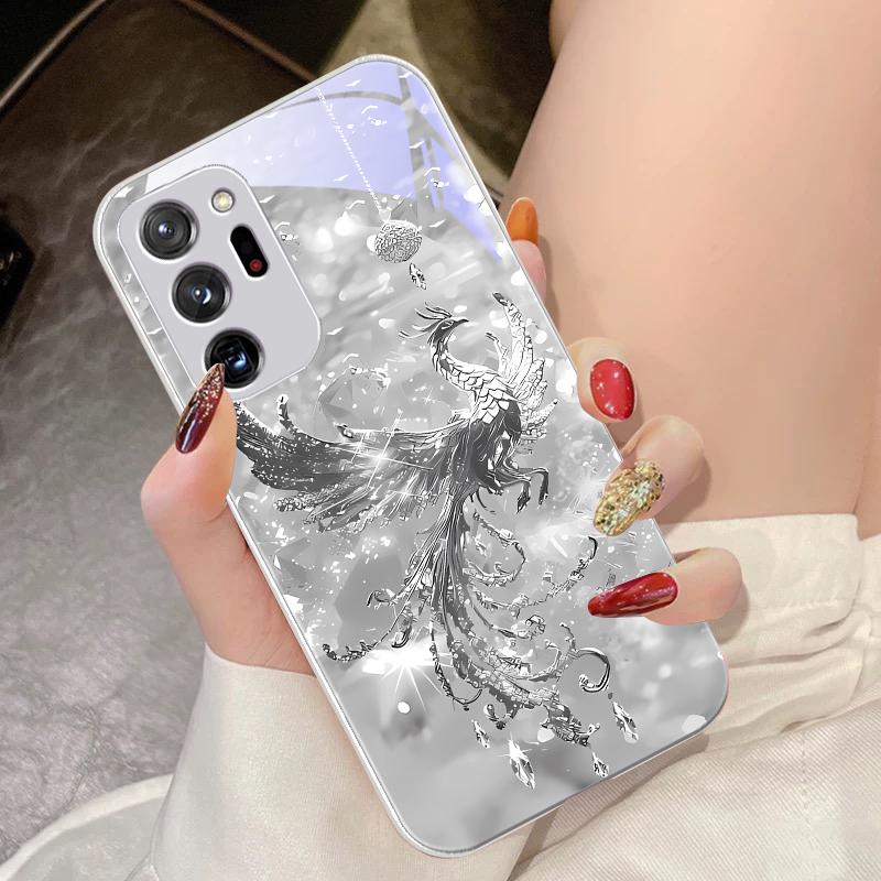 Broken Diamond Phoenix For Samsung Galaxy Note 8 9 10 PRO 20 Ultra A01 02 03 Core 04E 4G 12 13 5G Tempering Glass Phone Case