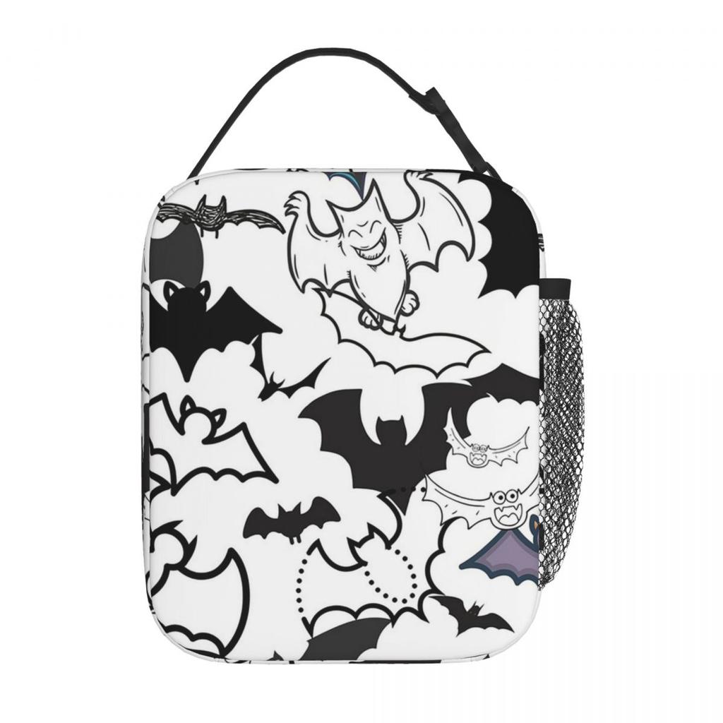 Colour Bat Halloween Day Of The Dead Insulated Lunch Bag for Women Kids Portable Food Boxes Thermal Lunch Box Tote