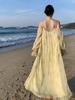 Elegant Long-Sleeved Tassel Macrame Vacation Dress