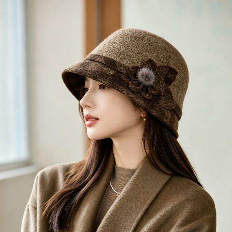 Meier Hat, women's autumn and winter new fashion plaid woolen knitted bucket hat