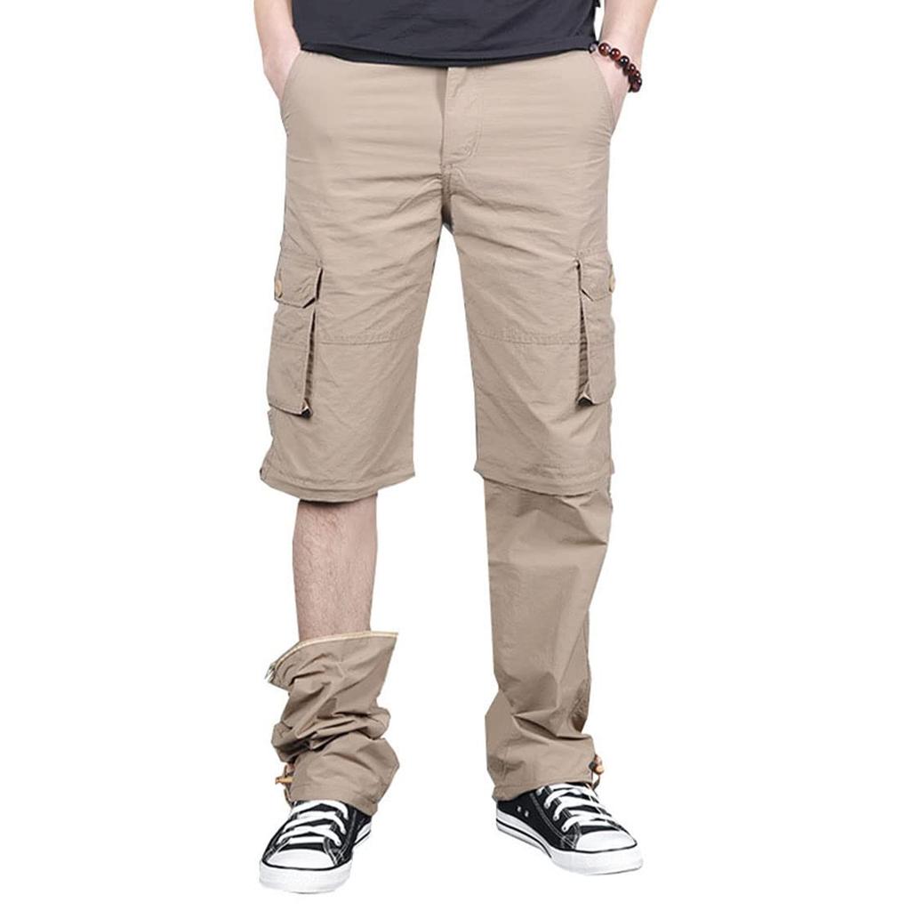 NACZHLOVELL Cargo Work Summer Long Easy Military Outdoor Detachable Work Loose Plus Sizes Workwear for and Fall Men's Pants, Wide-Leg Pants, 2-Way