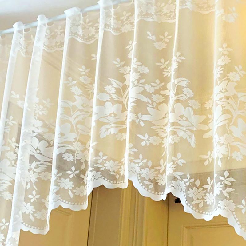 1 buc. Perdele Scurte Transparente cu Broderie din Dantelă, Top cu Buzunar pentru Galerie, Draperii de Fereastră, Gaze Triunghiulare, Decor Acasă, Stil Rustic, Flori Jacquard